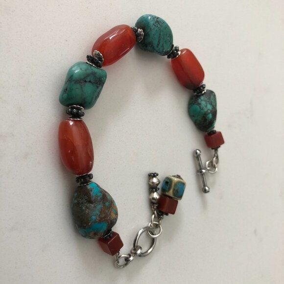 Vintage Semi-Precious Hand Crafted Gemstone Bracelet w Silver Toggle Clasp Sz OS - Picture 5 of 5